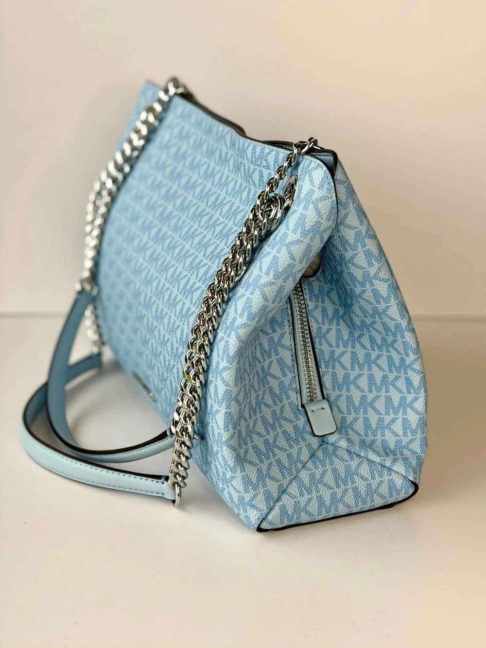 Michael Kors Pale Blue MK Logo Chain Shoulder Bag
